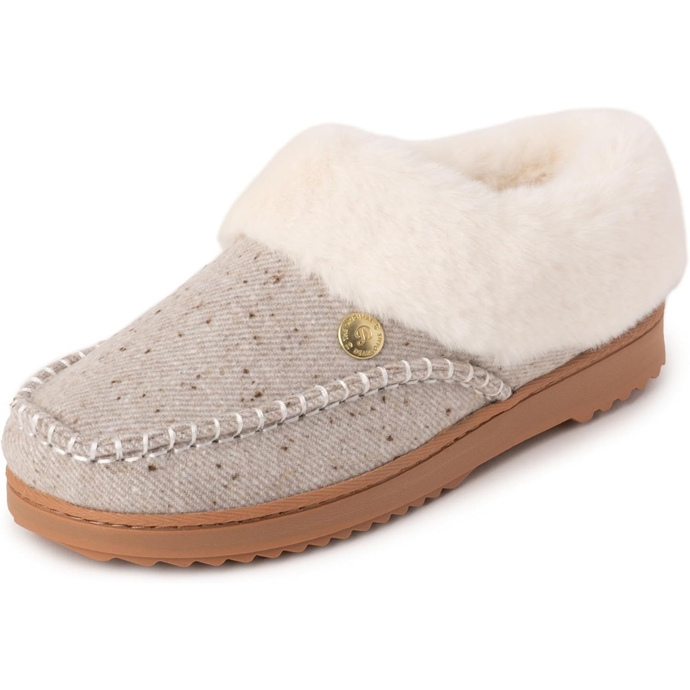 image:imageDearfoams Womens Nyla Felted and Plaid Moc Toe ClogOatmeal 2
