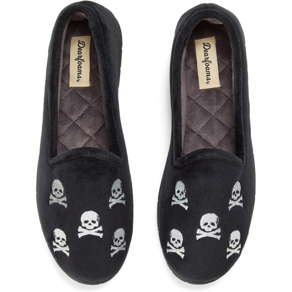 image:imageDearfoams Womens Rachel Velour Closed Back Black Skull M