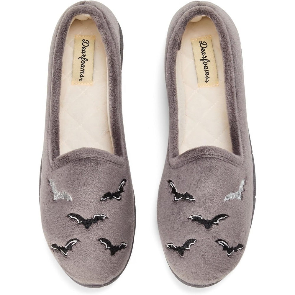image:imageDearfoams Womens Rachel Velour Closed Back Grey Bats L