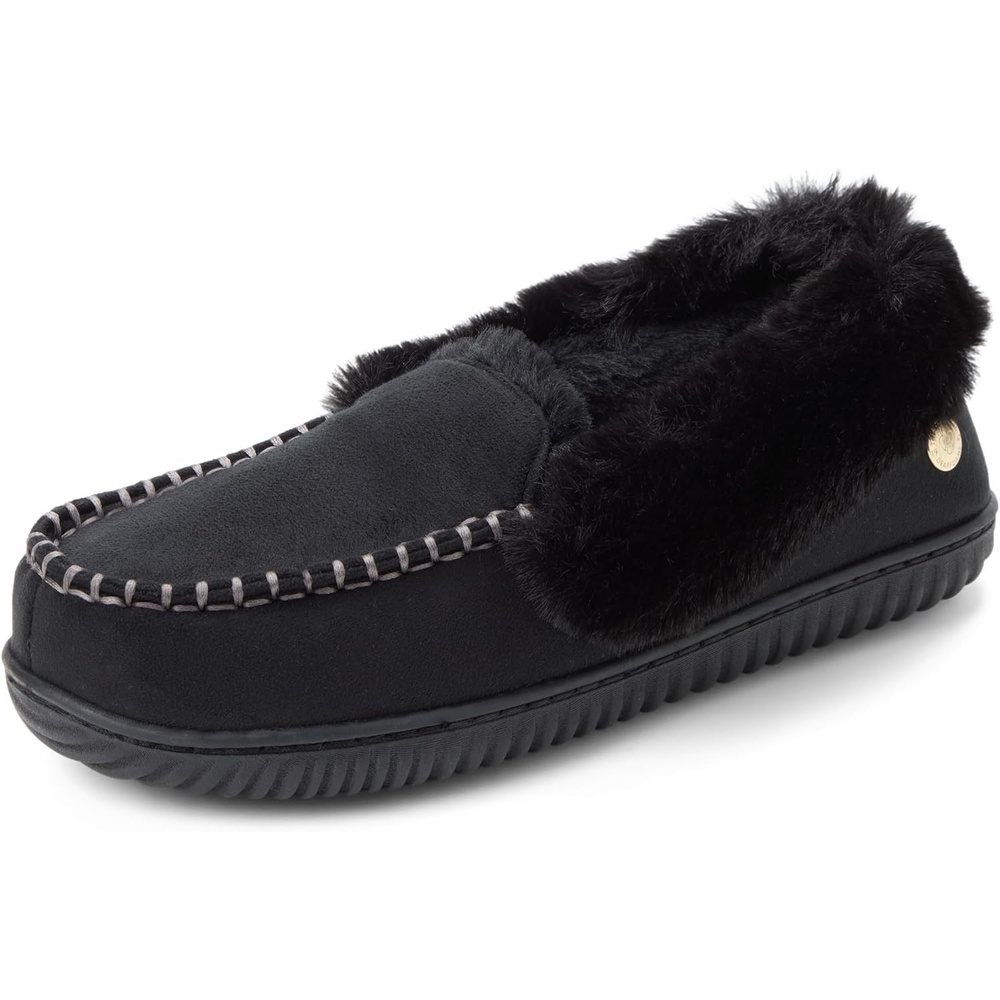 image:imageDearfoams womens Gifts for Women Fuzzy Memory Foam Outdoor Ryland Moccasin With Cuff Womens SlippersBlack