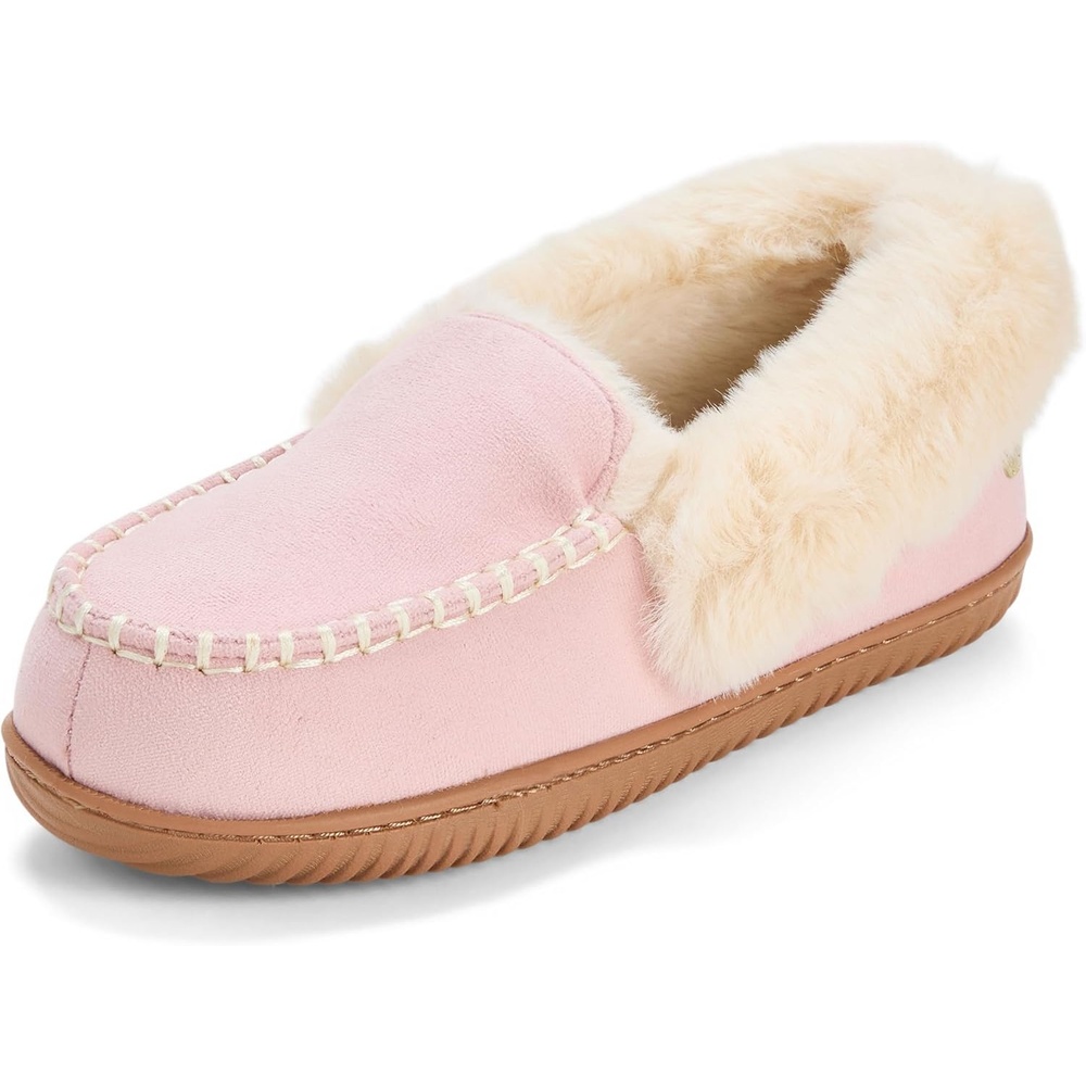 image:imageDearfoams womens Gifts for Women Fuzzy Memory Foam Outdoor Ryland Moccasin With Cuff Womens SlippersPale Mauve
