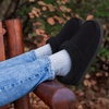 Dearfoams Women’s Memory Foam House Shoes, Slip on Microsuede Clog, Plush Lined Indoor Outdoor Slippers(Black)