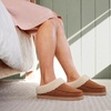 Dearfoams Women’s Memory Foam House Shoes, Slip on Microsuede Clog, Plush Lined Indoor Outdoor Slippers(Chestnut)