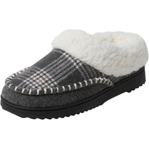 Dearfoams Women’s Nyla Felted and Plaid Moc Toe Clog(Dark Heather Grey)