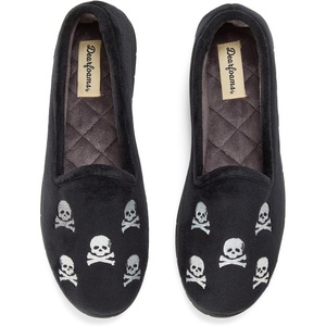 Dearfoams Women’s Rachel Velour Closed Back, Black Skull, L