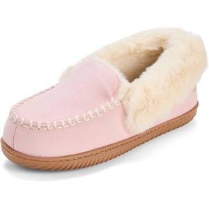 Dearfoams womens Gifts for Women Fuzzy Memory Foam Outdoor Ryland Moccasin With Cuff Women’s Slippers(Pale Mauve)