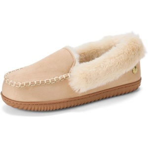 Dearfoams womens Gifts for Women Fuzzy Memory Foam Outdoor Ryland Moccasin With Cuff Women’s Slippers(Sand)
