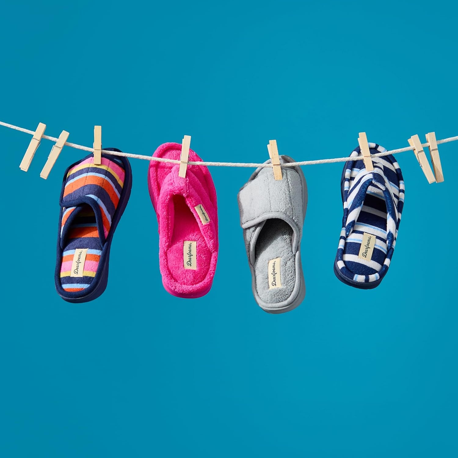 image:imageDearfoams Mickey Adjustable Terry Slide Memory Foam Washable Open Toe Indoor Summer House SlippersLight Blue