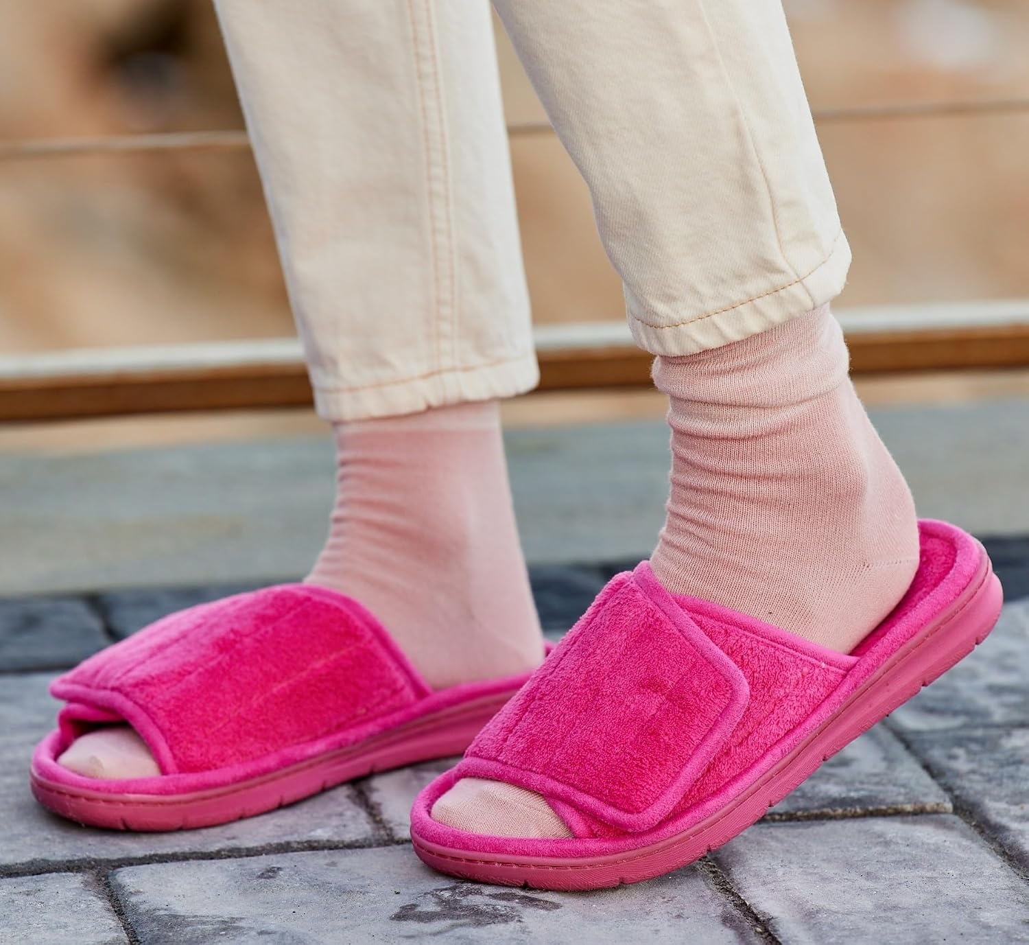 image:imageDearfoams Mickey Adjustable Terry Slide Memory Foam Washable Open Toe Indoor Summer House SlippersPeacoat