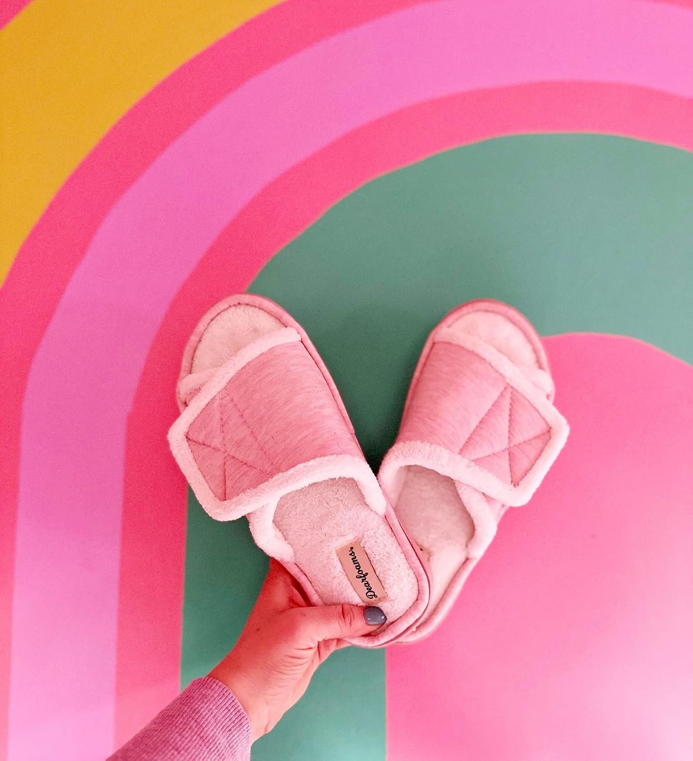 image:imageDearfoams Mickey Adjustable Terry Slide Memory Foam Washable Open Toe Indoor Summer House SlippersPink