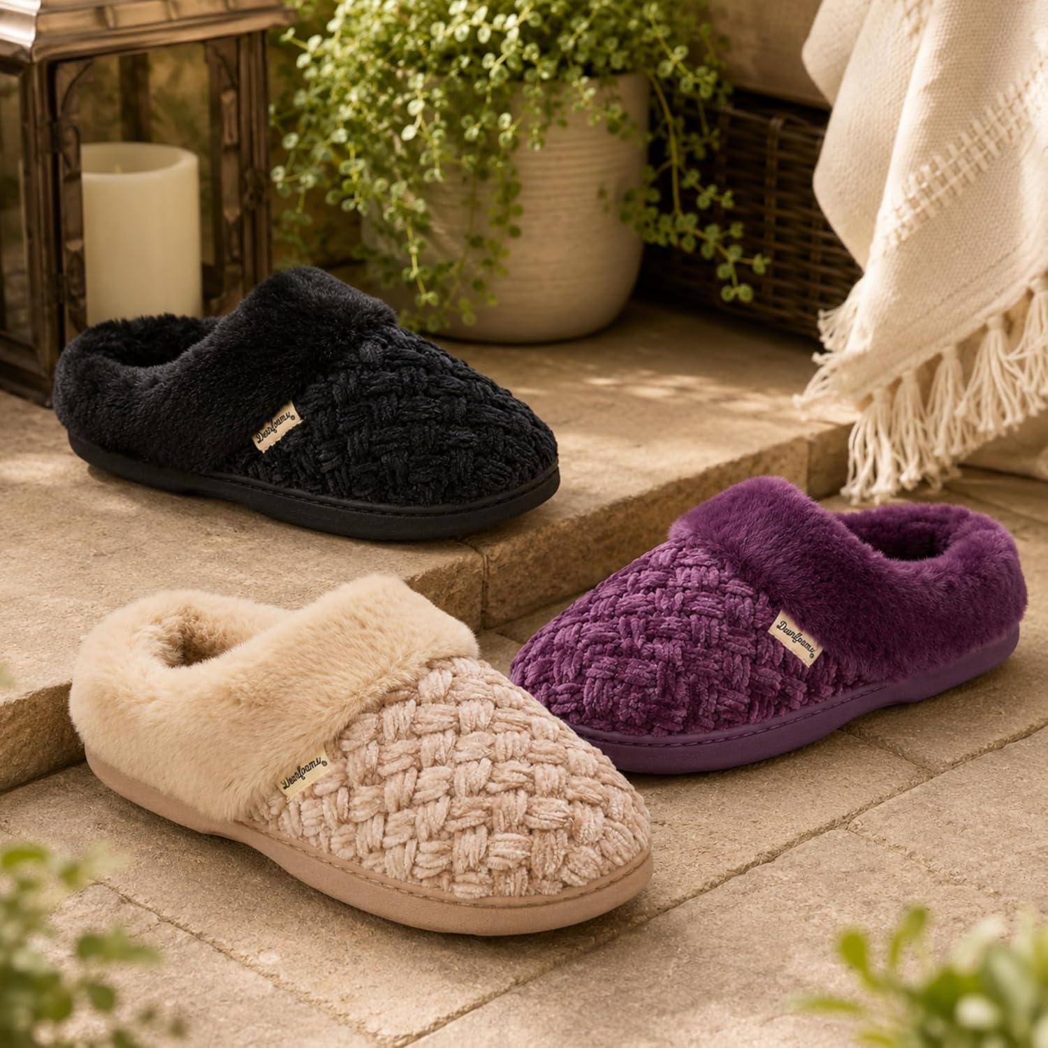 image:imageDearfoams Womens Claire Clog House Shoes Memory Foam Indoor House Slippers with Wide WidthsBlack Solid