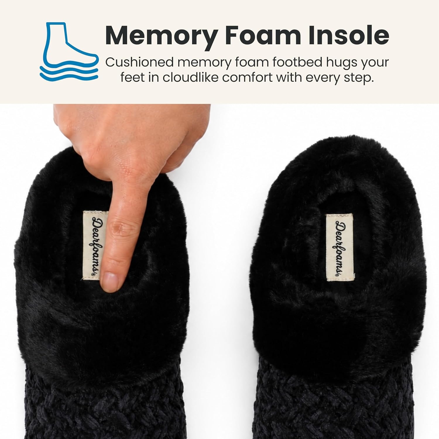 image:imageDearfoams Womens Claire Clog House Shoes Memory Foam Indoor House Slippers with Wide WidthsBlack Solid