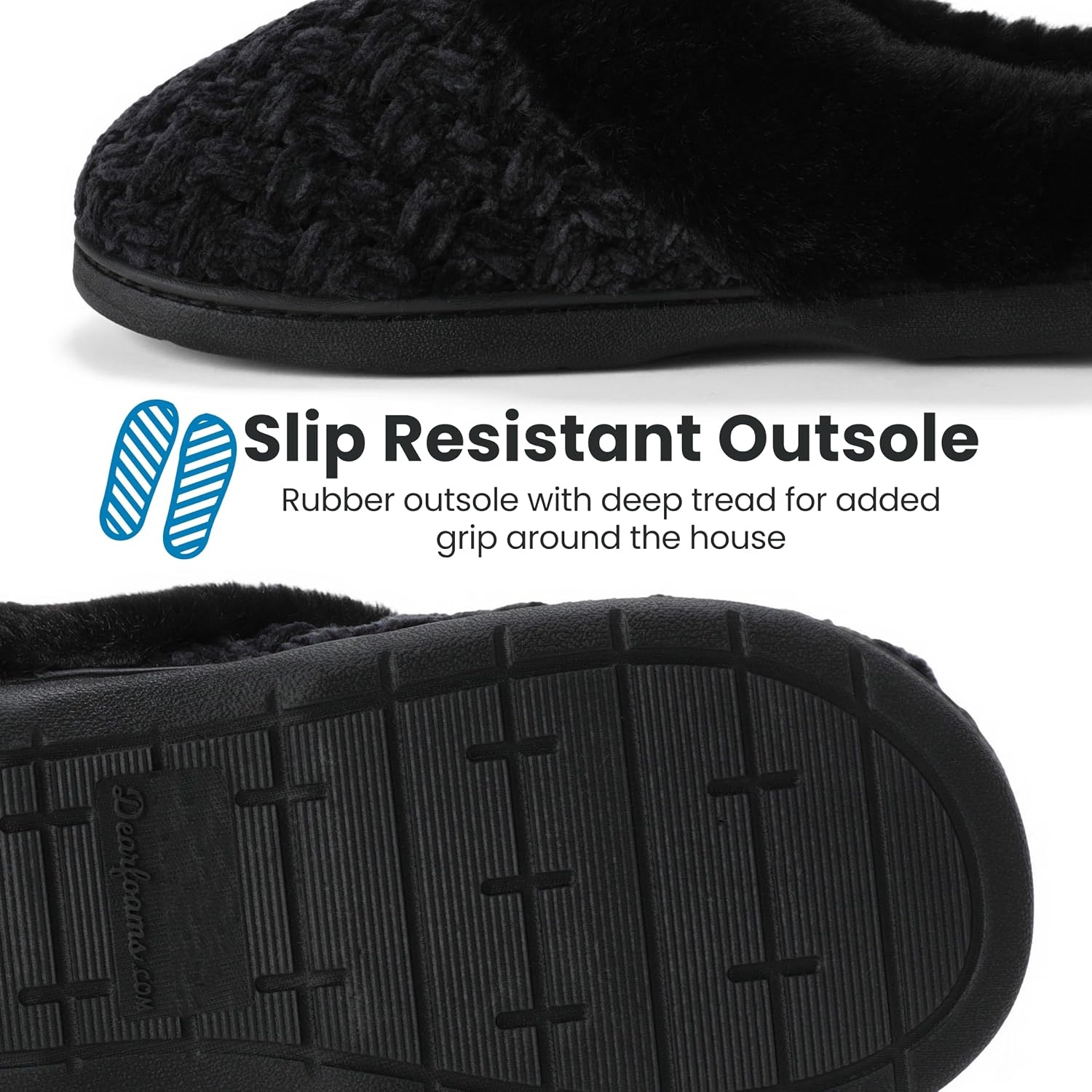 image:imageDearfoams Womens Claire Clog House Shoes Memory Foam Indoor House Slippers with Wide WidthsBlack Solid