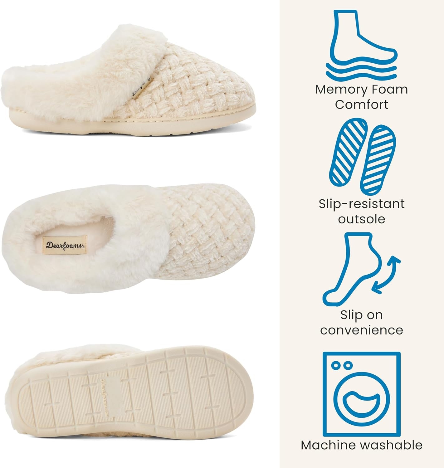 image:imageDearfoams Womens Claire Clog House Shoes Memory Foam Indoor House Slippers with Wide WidthsCream