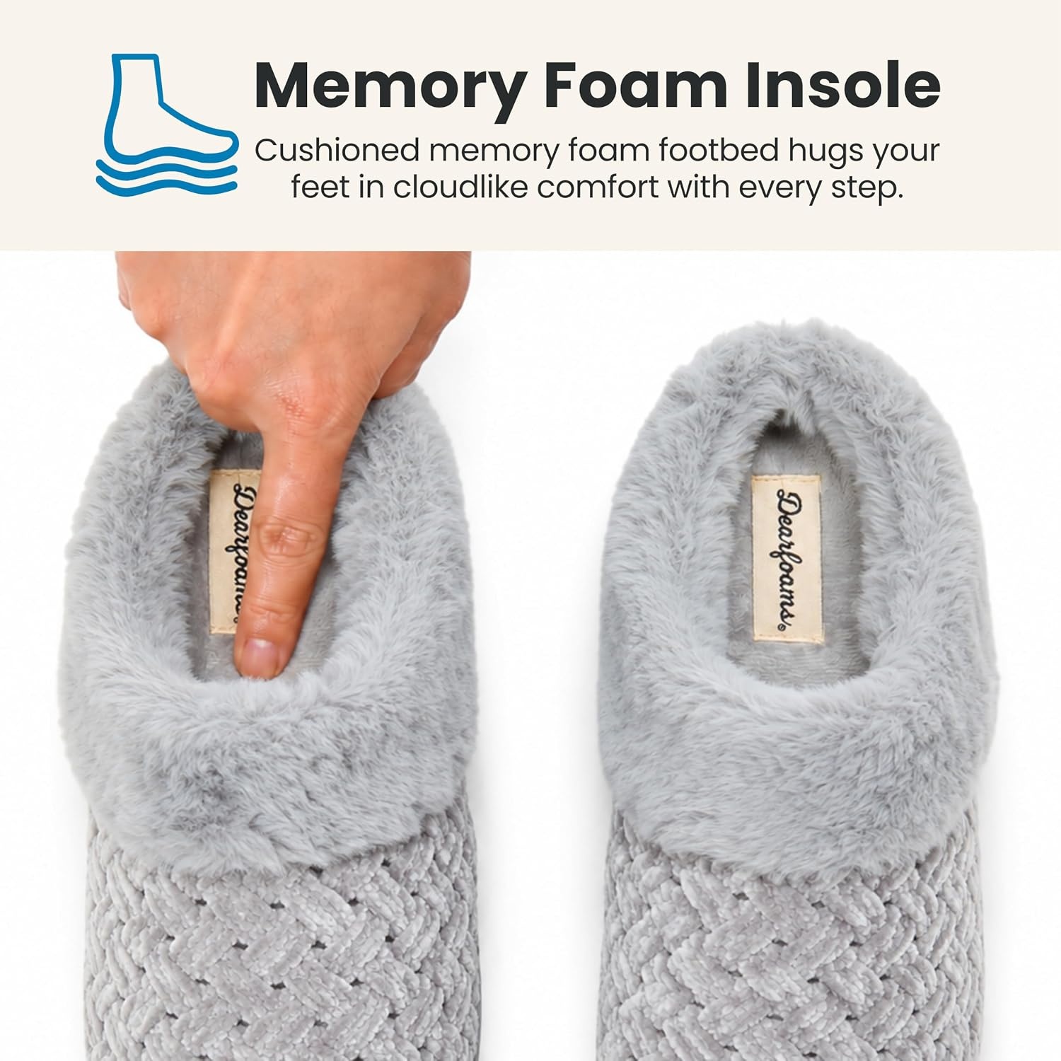image:imageDearfoams Womens Claire Clog House Shoes Memory Foam Indoor House Slippers with Wide WidthsGrey