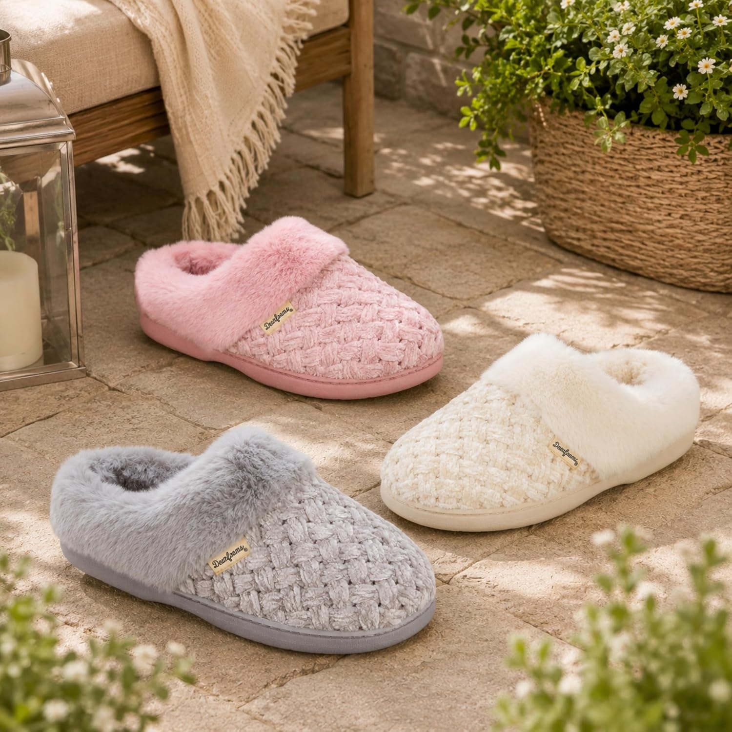 image:imageDearfoams Womens Claire Clog House Shoes Memory Foam Indoor House Slippers with Wide WidthsGrey