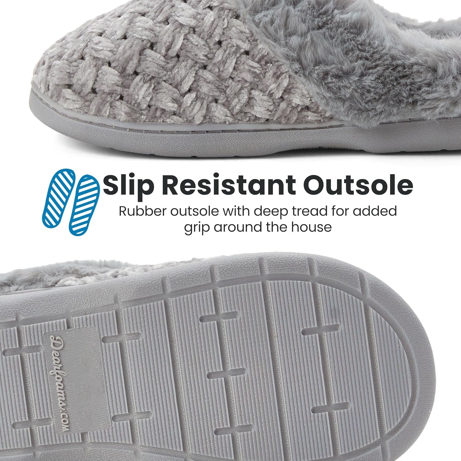 image:imageDearfoams Womens Claire Clog House Shoes Memory Foam Indoor House Slippers with Wide WidthsGrey