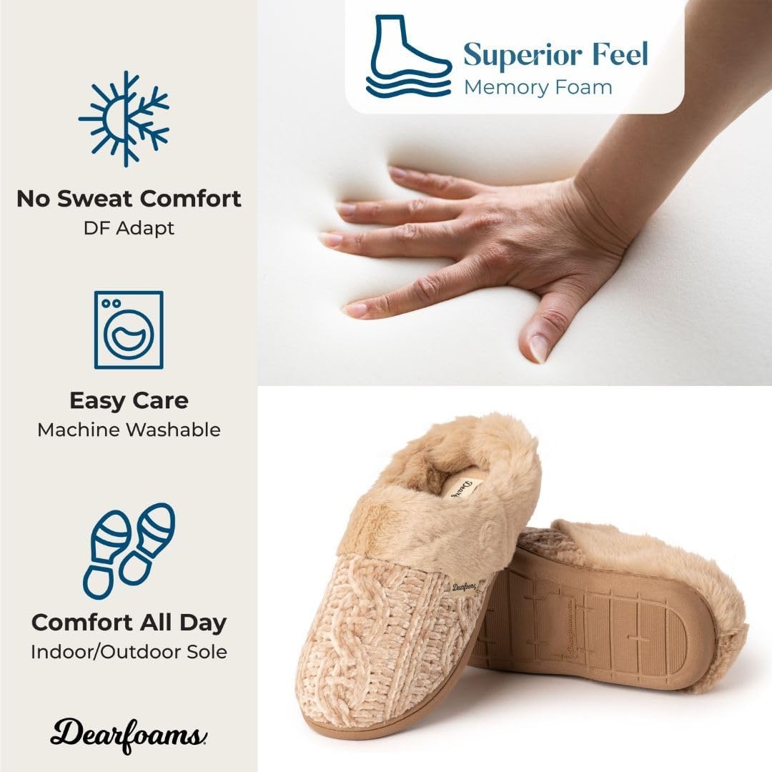 image:imageDearfoams Womens Claire Clog House Shoes Memory Foam Indoor House Slippers with Wide WidthsLatte