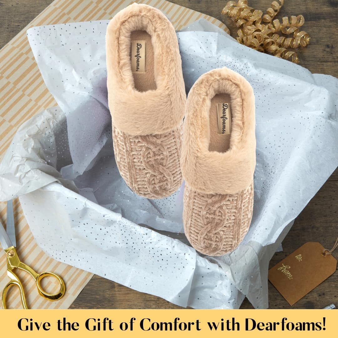 image:imageDearfoams Womens Claire Clog House Shoes Memory Foam Indoor House Slippers with Wide WidthsLatte