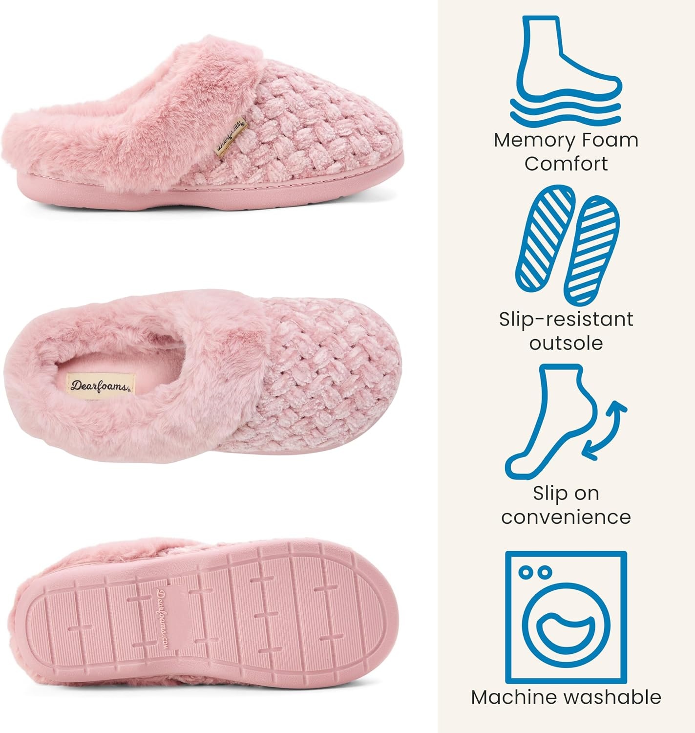 image:imageDearfoams Womens Claire Clog House Shoes Memory Foam Indoor House Slippers with Wide WidthsPink