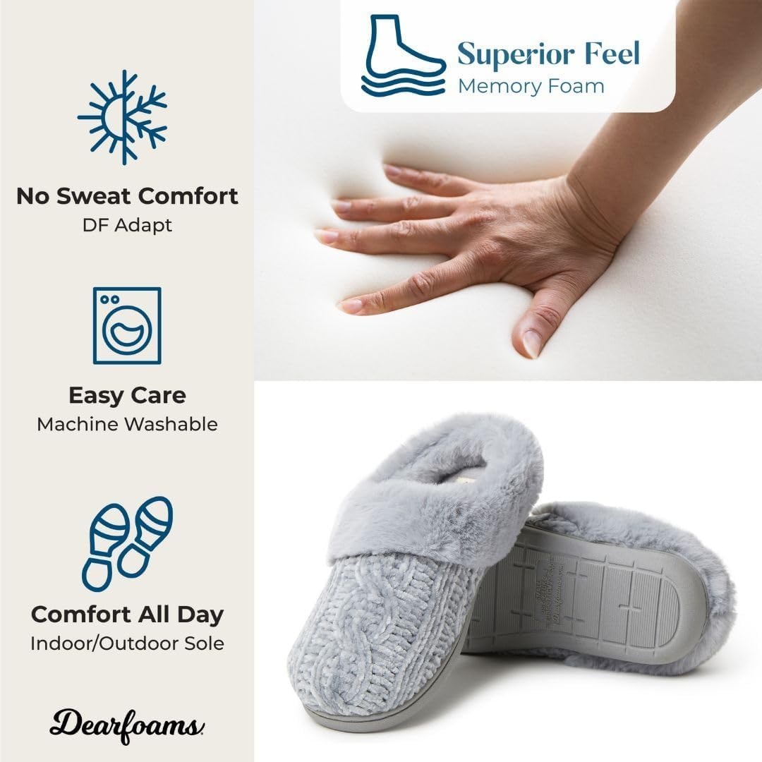 image:imageDearfoams Womens Claire Clog House Shoes Memory Foam Indoor House Slippers with Wide WidthsSleet
