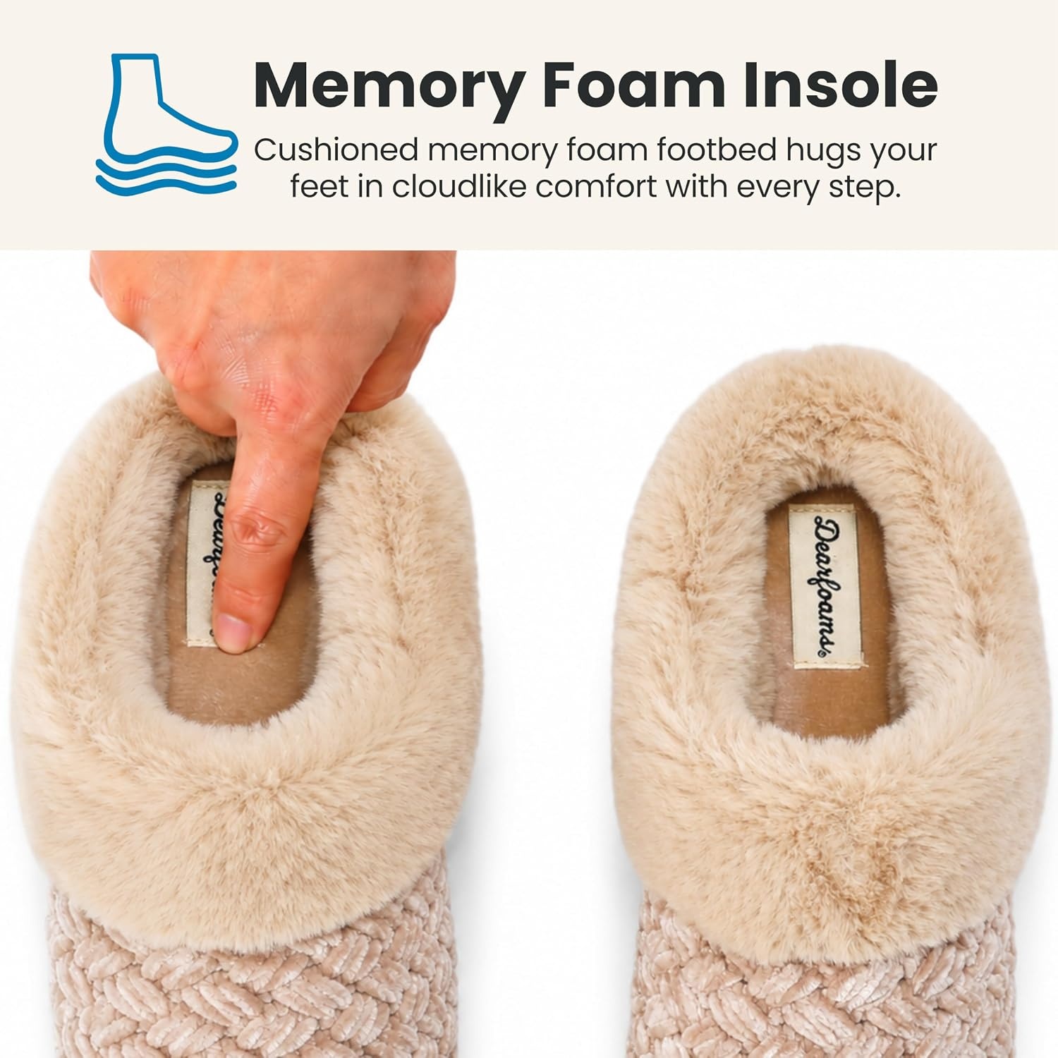 image:imageDearfoams Womens Claire Clog House Shoes Memory Foam Indoor House Slippers with Wide WidthsTan