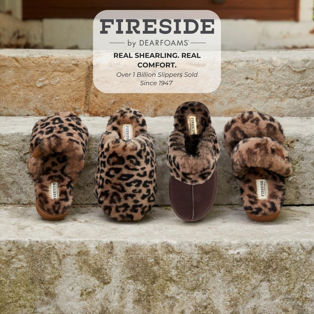 image:imageDearfoams Womens Fireside Sydney Shearling Fur IndoorOutdoor Scuff Slipper With Wide Widths Brown Leopard 85 Wide