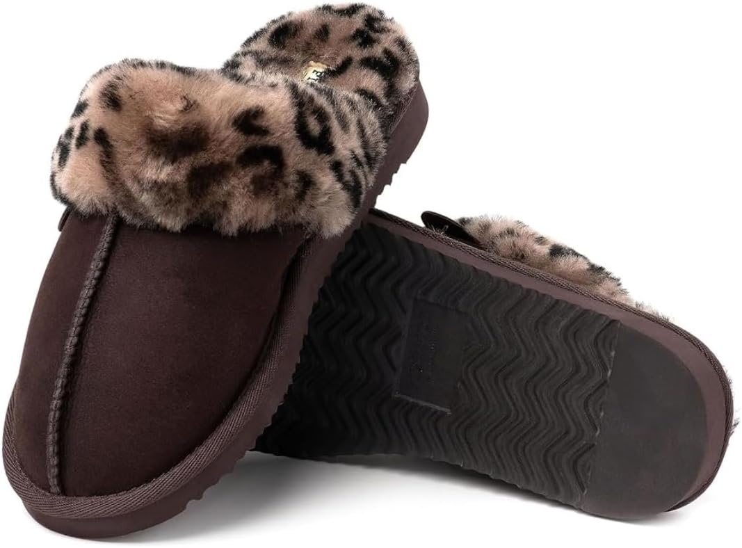 image:imageDearfoams Womens Fireside Sydney Shearling Fur IndoorOutdoor Scuff Slipper With Wide Widths Brown Leopard 85 Wide
