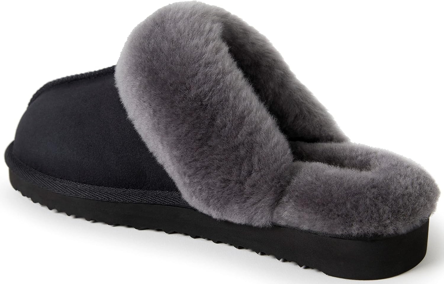 image:imageDearfoams Womens Fireside Sydney Shearling IndoorOutdoor Scuff Slipper with Wide Widths BlackGrey Fur 7