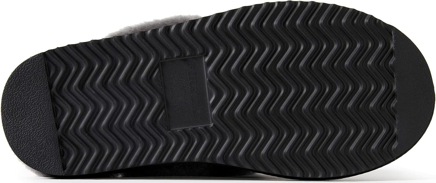 image:imageDearfoams Womens Fireside Sydney Shearling IndoorOutdoor Scuff Slipper with Wide Widths BlackGrey Fur 8