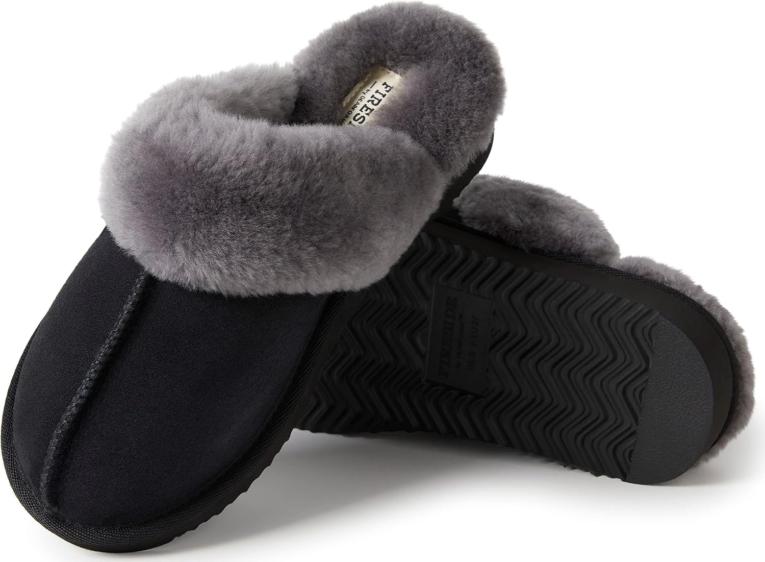 image:imageDearfoams Womens Fireside Sydney Shearling IndoorOutdoor Scuff Slipper with Wide Widths BlackGrey Fur 8