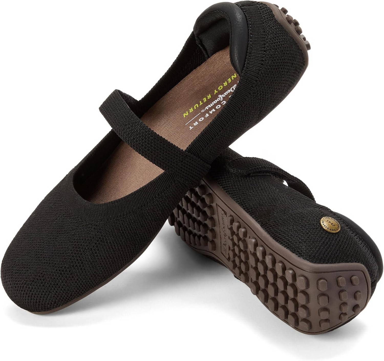 image:imageDearfoams Womens Haddy Mary Jane Travel FlatBlack Sport Knit