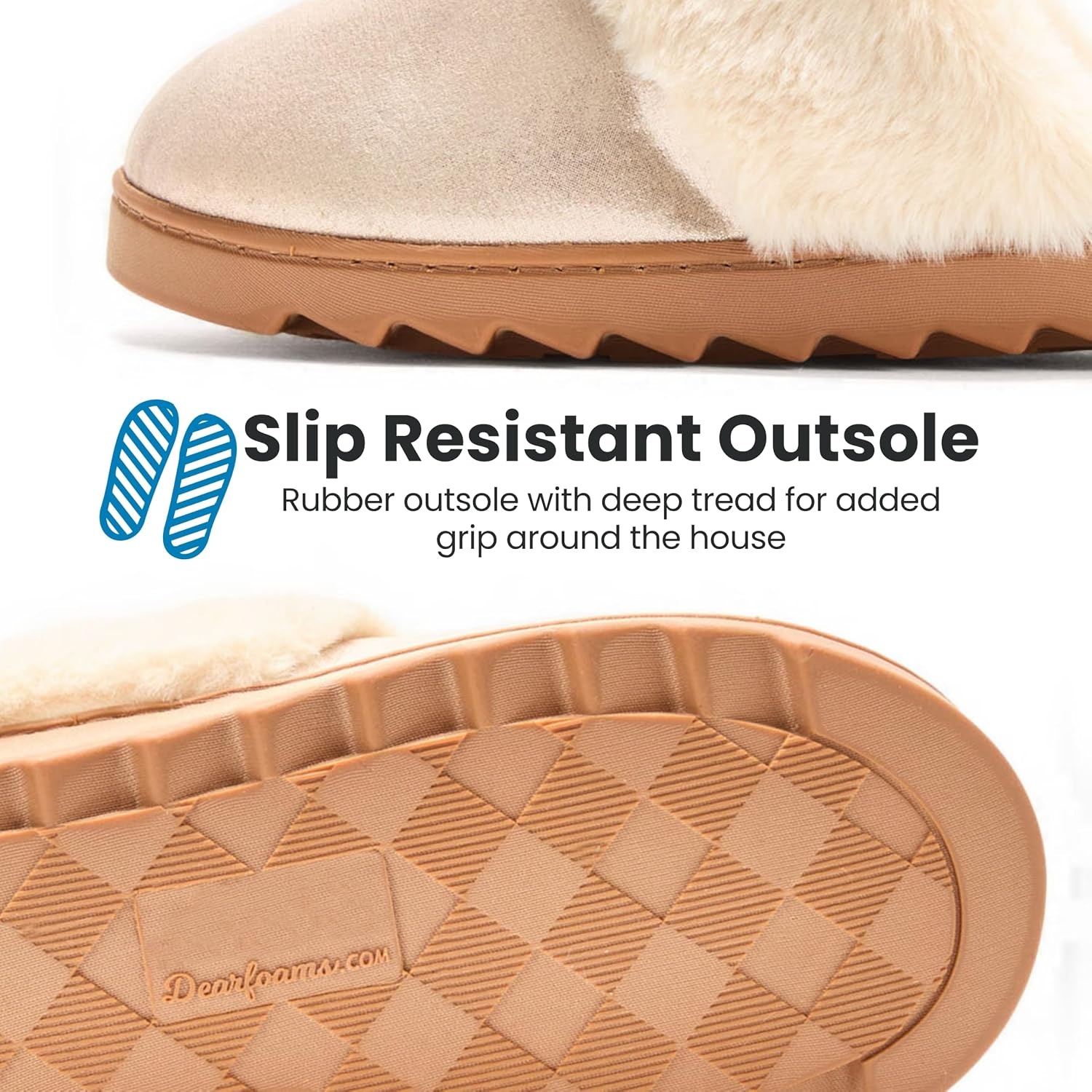 image:imageDearfoams Womens Memory Foam House Shoes Slip on Microsuede Scuff Plush Lined Indoor Outdoor SlippersGold Metallic