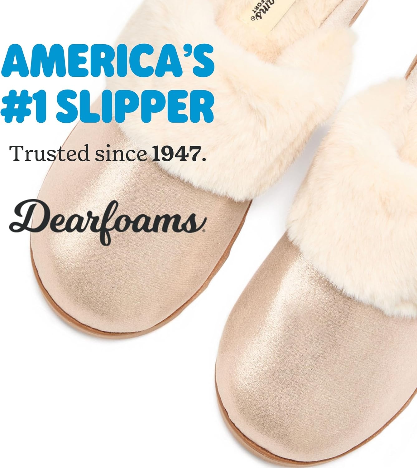 image:imageDearfoams Womens Memory Foam House Shoes Slip on Microsuede Scuff Plush Lined Indoor Outdoor SlippersGold Metallic