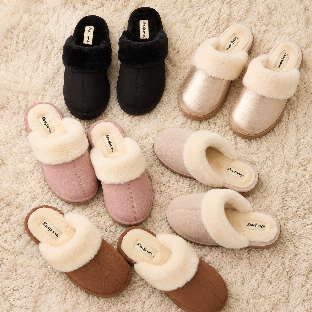 image:imageDearfoams Womens Memory Foam House Shoes Slip on Microsuede Scuff Plush Lined Indoor Outdoor SlippersGold Metallic