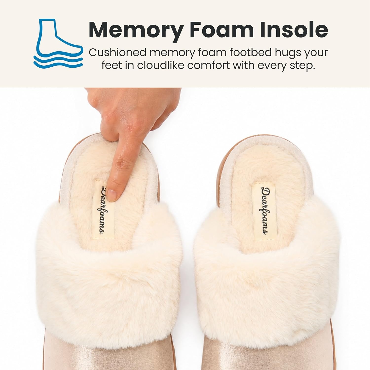 image:imageDearfoams Womens Memory Foam House Shoes Slip on Microsuede Scuff Plush Lined Indoor Outdoor SlippersGold Metallic