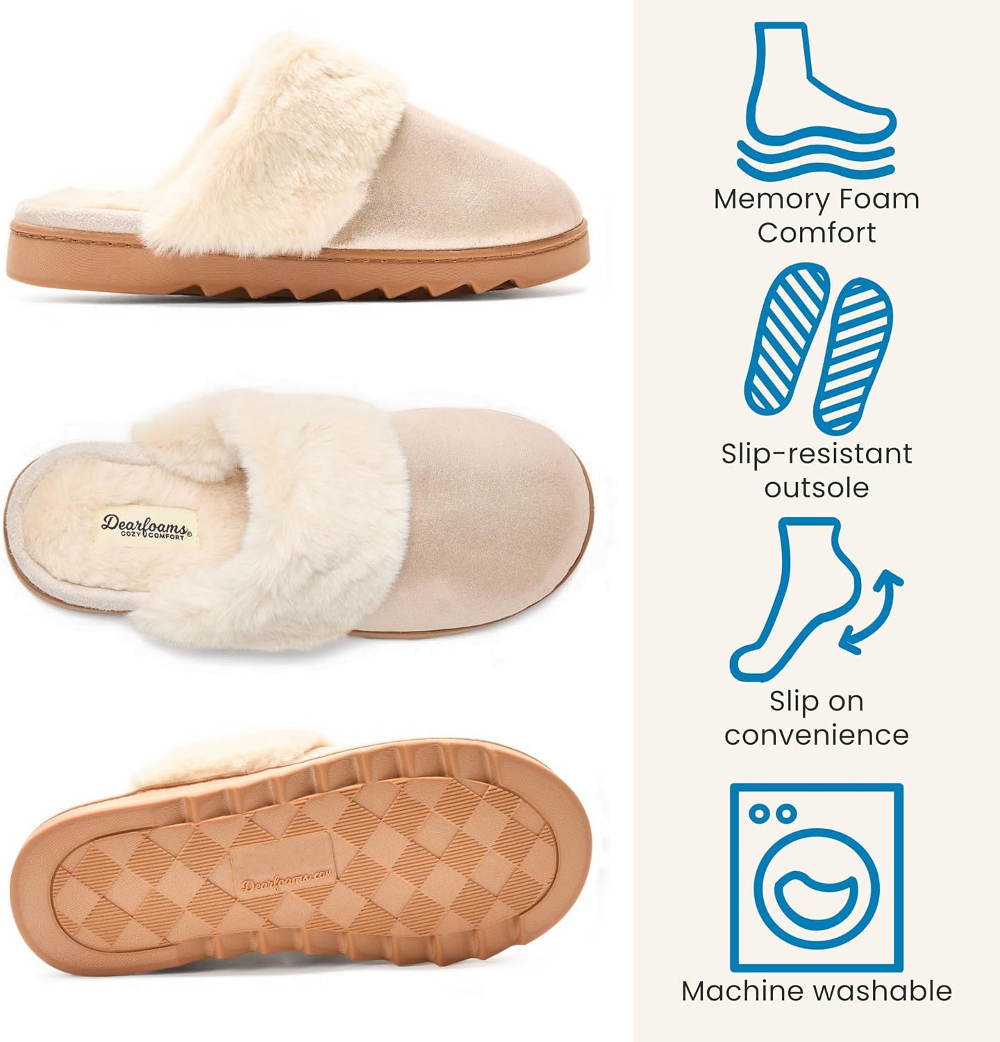 image:imageDearfoams Womens Memory Foam House Shoes Slip on Microsuede Scuff Plush Lined Indoor Outdoor SlippersGold Metallic