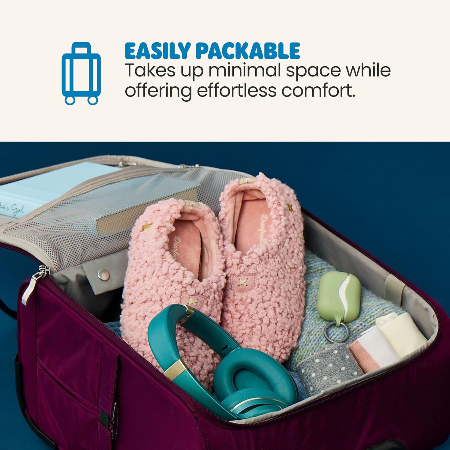 image:imageDearfoams Womens Memory Foam Non Slip Sherpa Indoor Travel House Shoes Slipper Sock With Storage BagPink Sherpa