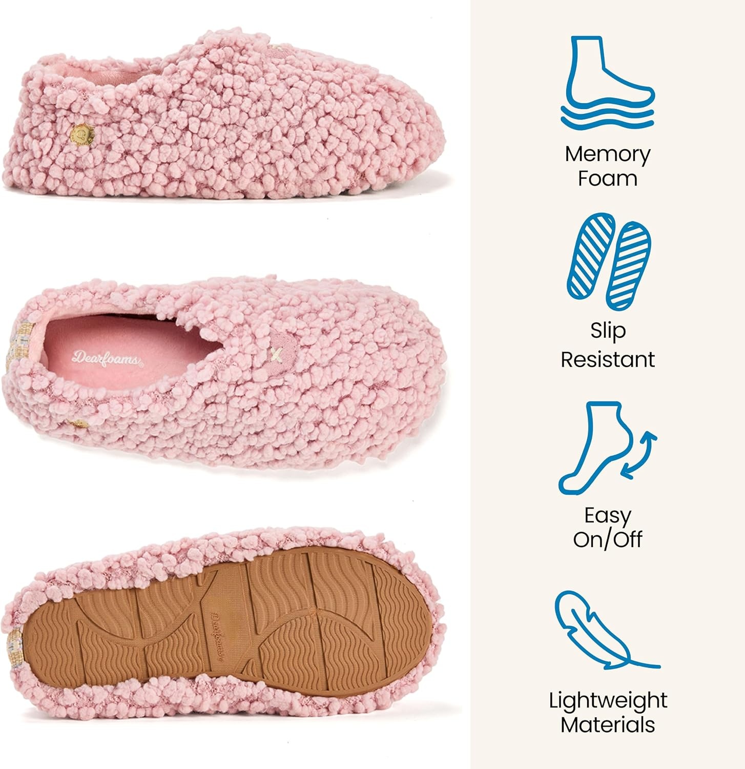 image:imageDearfoams Womens Memory Foam Non Slip Sherpa Indoor Travel House Shoes Slipper Sock With Storage BagPink Sherpa