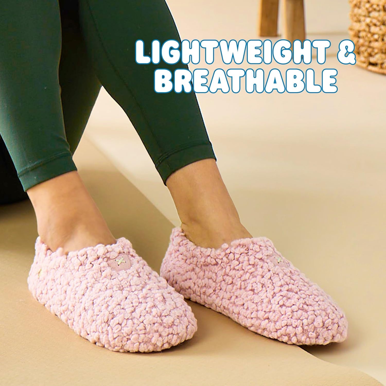 image:imageDearfoams Womens Memory Foam Non Slip Sherpa Indoor Travel House Shoes Slipper Sock With Storage BagPink Sherpa