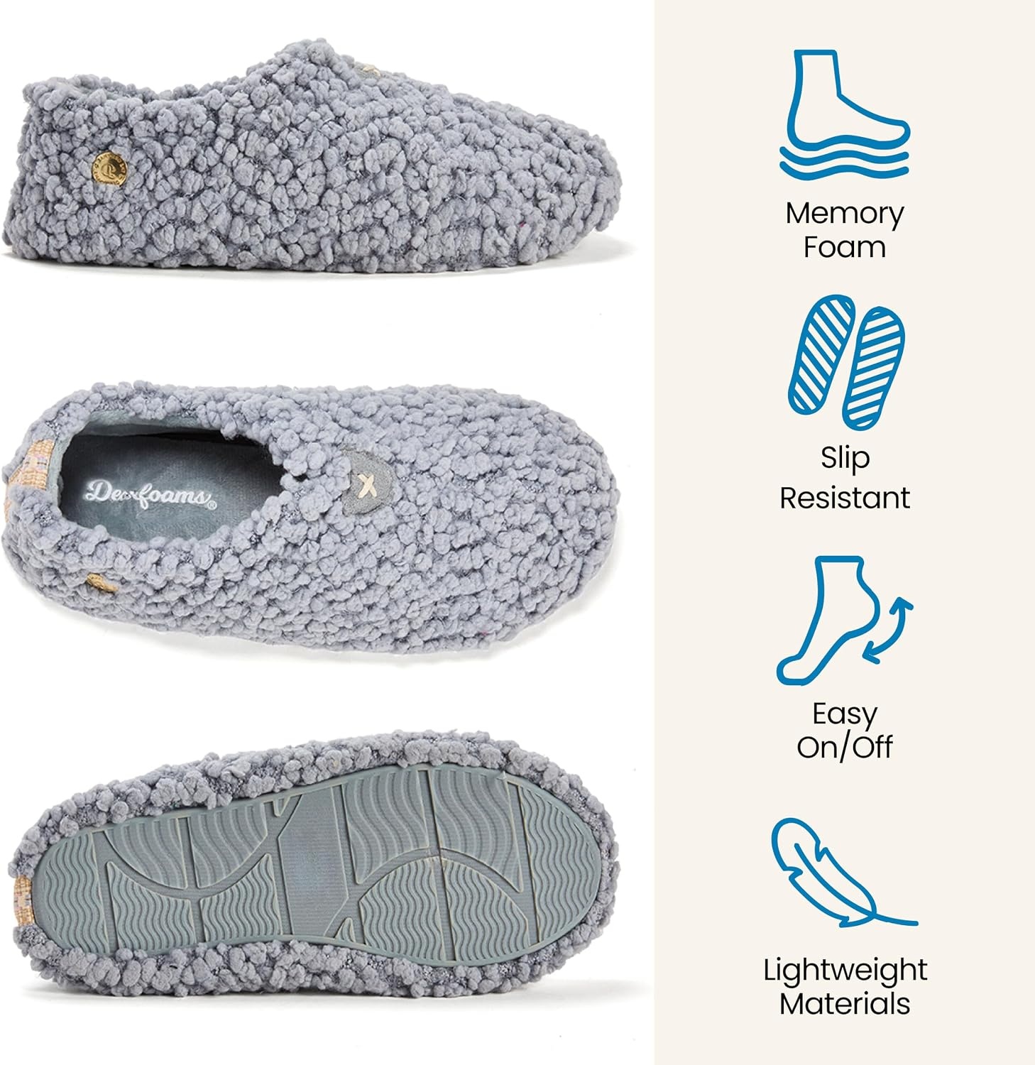 image:imageDearfoams Womens Memory Foam Non Slip Sherpa Indoor Travel House Shoes Slipper Sock With Storage BagSleet Sherpa