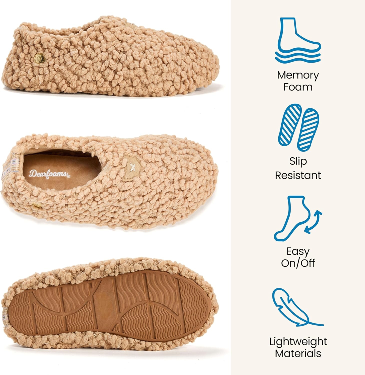 image:imageDearfoams Womens Memory Foam Non Slip Sherpa Indoor Travel House Shoes Slipper Sock With Storage BagTan Sherpa