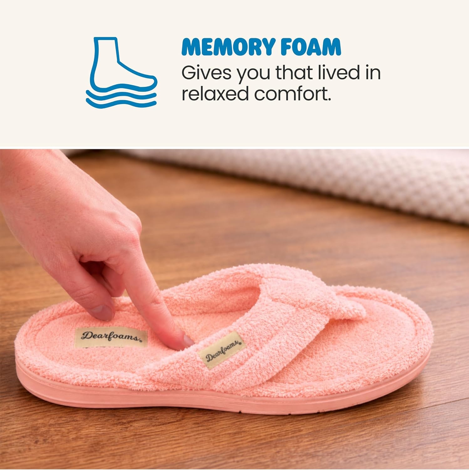 image:imageDearfoams WomensWrenley Terry Thong CORAL CREAM L