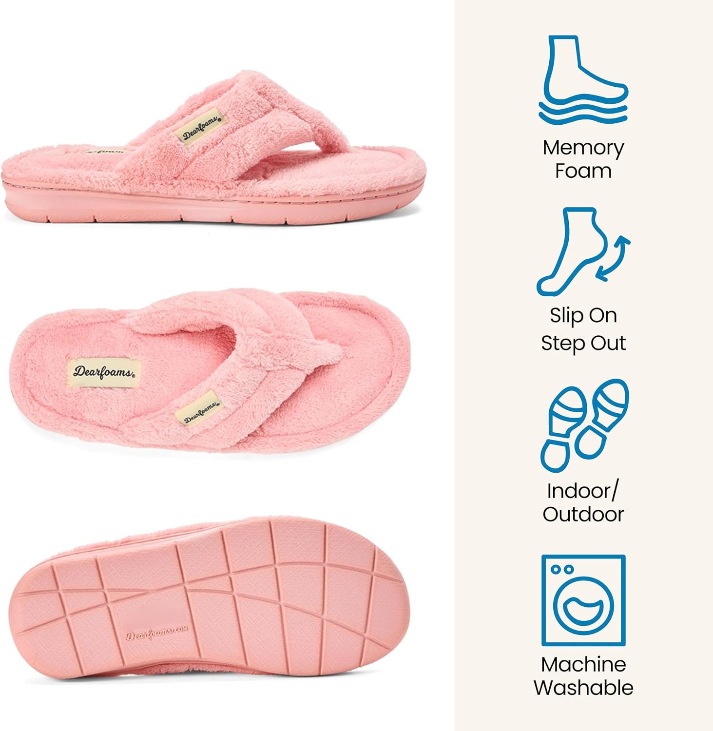 image:imageDearfoams WomensWrenley Terry Thong CORAL CREAM L