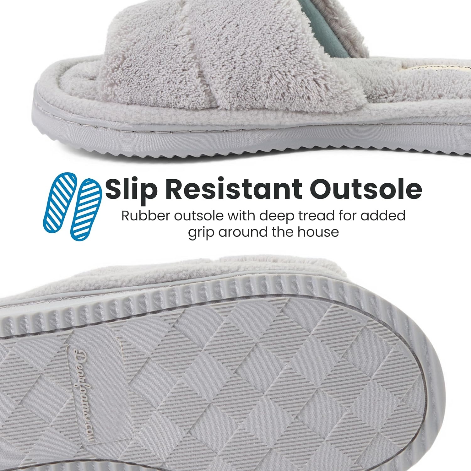 image:imageDearfoams womens Sharon Terry Slide House Shoes With Memory Foam Fuzzy Cozy Indoor Summer SlippersGrey