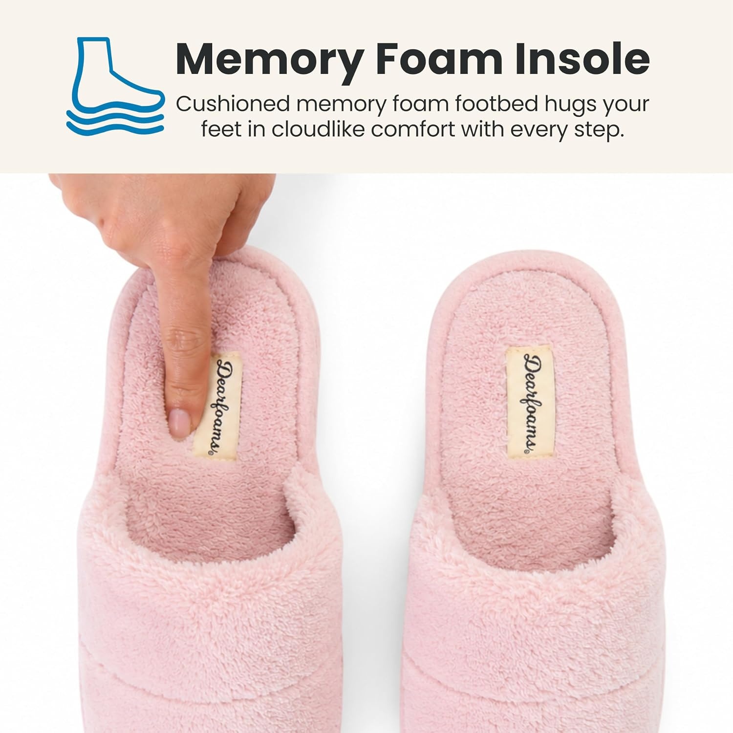 image:imageDearfoams womens Sharon Terry Slide House Shoes With Memory Foam Fuzzy Cozy Indoor Summer SlippersLight Pink