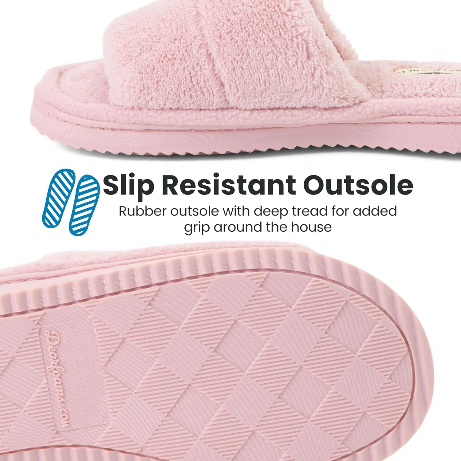 image:imageDearfoams womens Sharon Terry Slide House Shoes With Memory Foam Fuzzy Cozy Indoor Summer SlippersLight Pink
