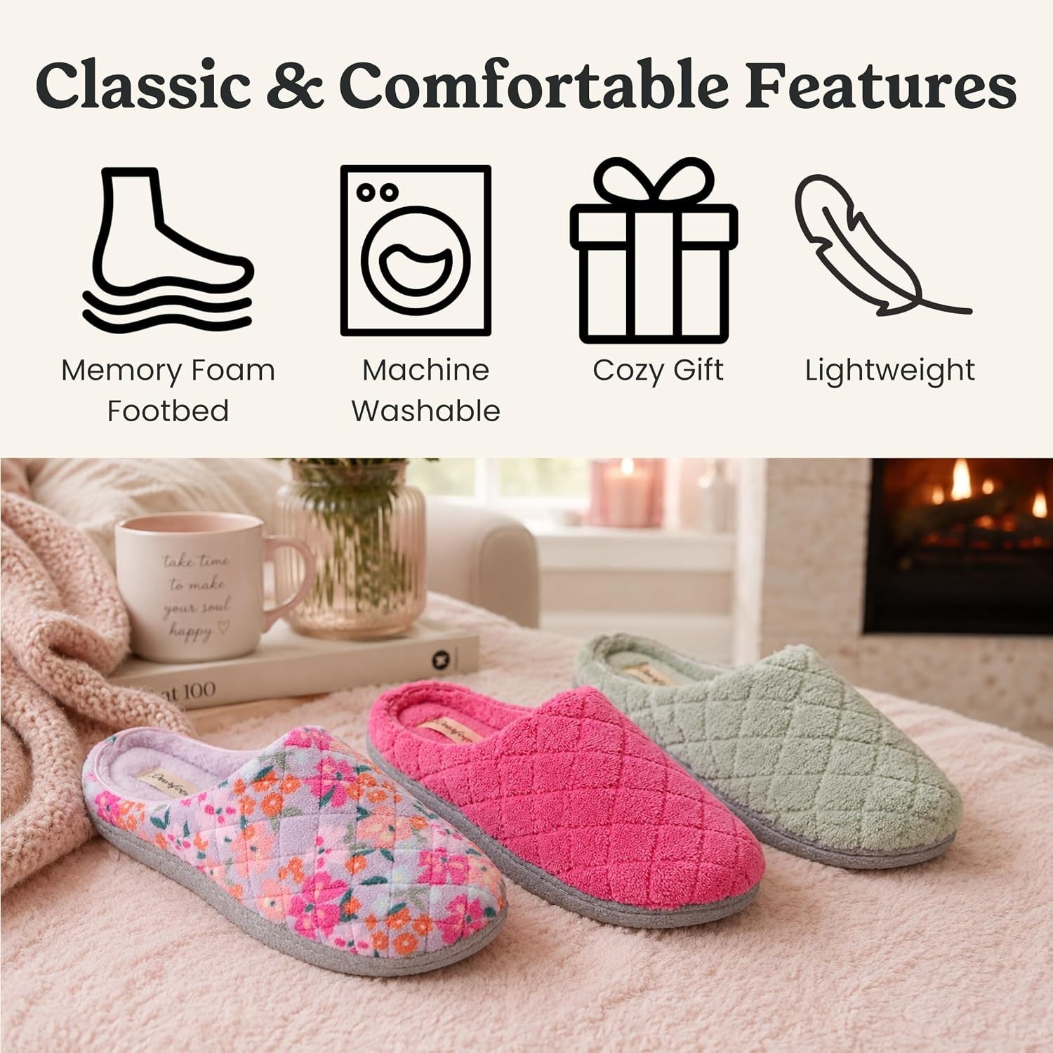 image:imageLeslie Terry Clog House Shoes with Memory Foam Indoor Slippers with Wide WidthsWisteria