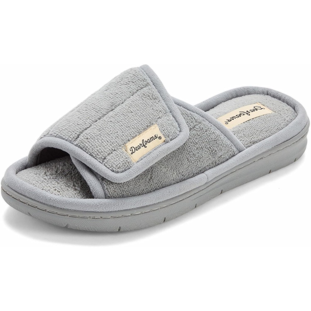 image:imageDearfoams Mickey Adjustable Terry Slide Memory Foam Washable Open Toe Indoor Summer House SlippersSleet Terry