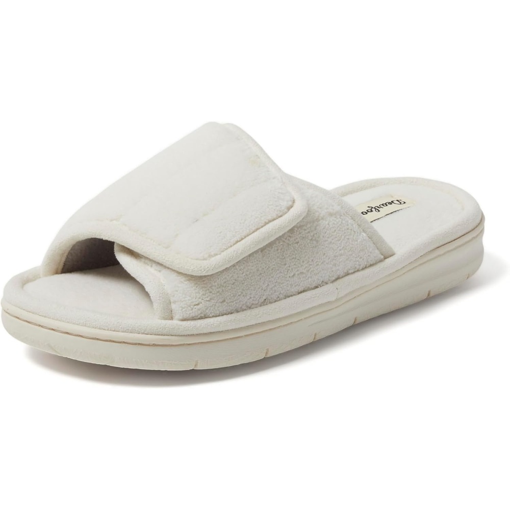 image:imageDearfoams Mickey Adjustable Terry Slide Memory Foam Washable Open Toe Indoor Summer House SlippersWhite